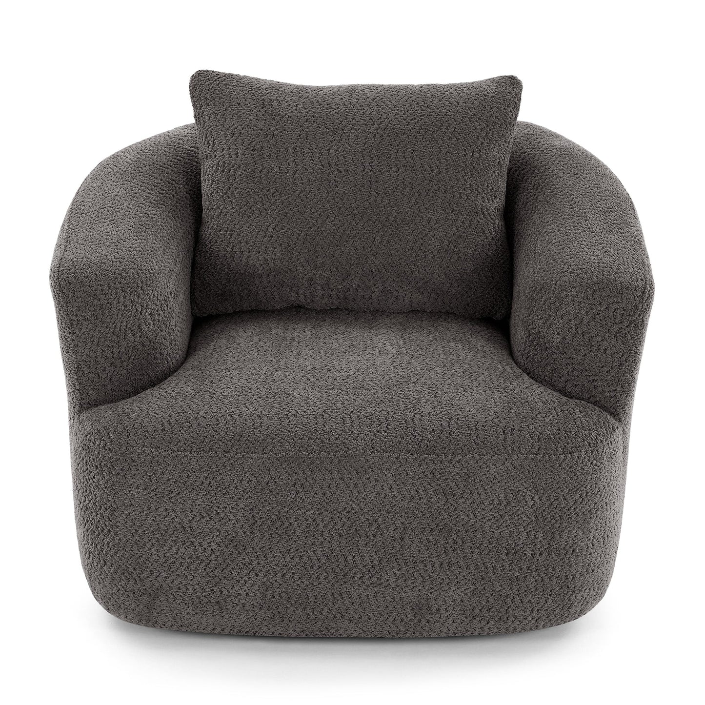 360¡ã Swivel Chair, 38.2 Boucle Accent Chair with Throw Pillow, Upholstered Barrel Sofa Chair with Curved Armrests