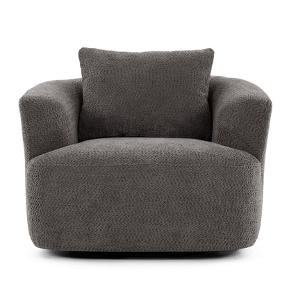 360¡ã Swivel Chair, 38.2 Boucle Accent Chair with Throw Pillow, Upholstered Barrel Sofa Chair with Curved Armrests