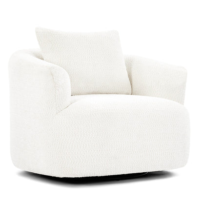 360¡ã Swivel Chair, 38.2 Boucle Accent Chair with Throw Pillow, Upholstered Barrel Sofa Chair with Curved Armrests