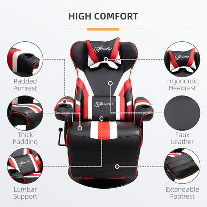360¡ã Swivel Racing Style Gaming Recliner Chair with Lumbar Support, Footrest and Dual Cup Holders for Game Room