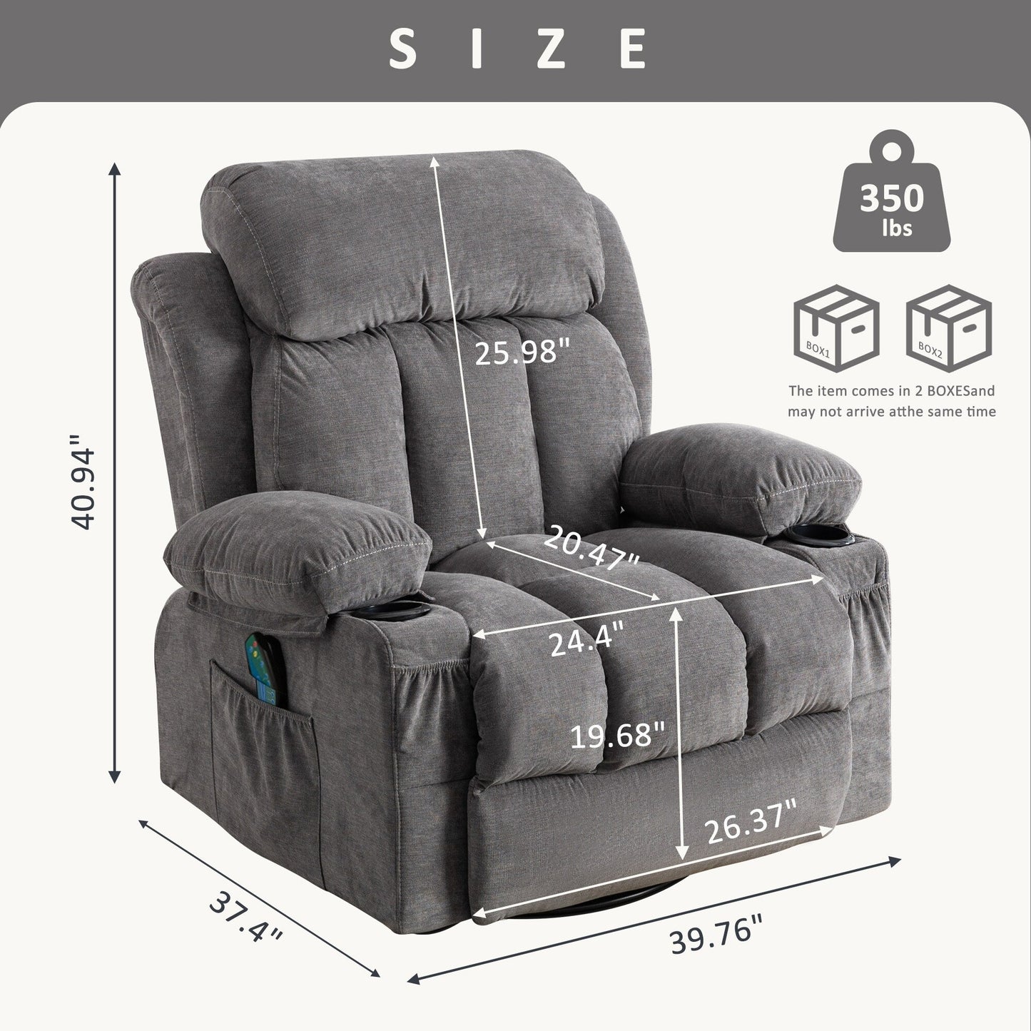 360¡ã Swivel Recliner Chair with Massage, Heat, USB, and Cup Holders