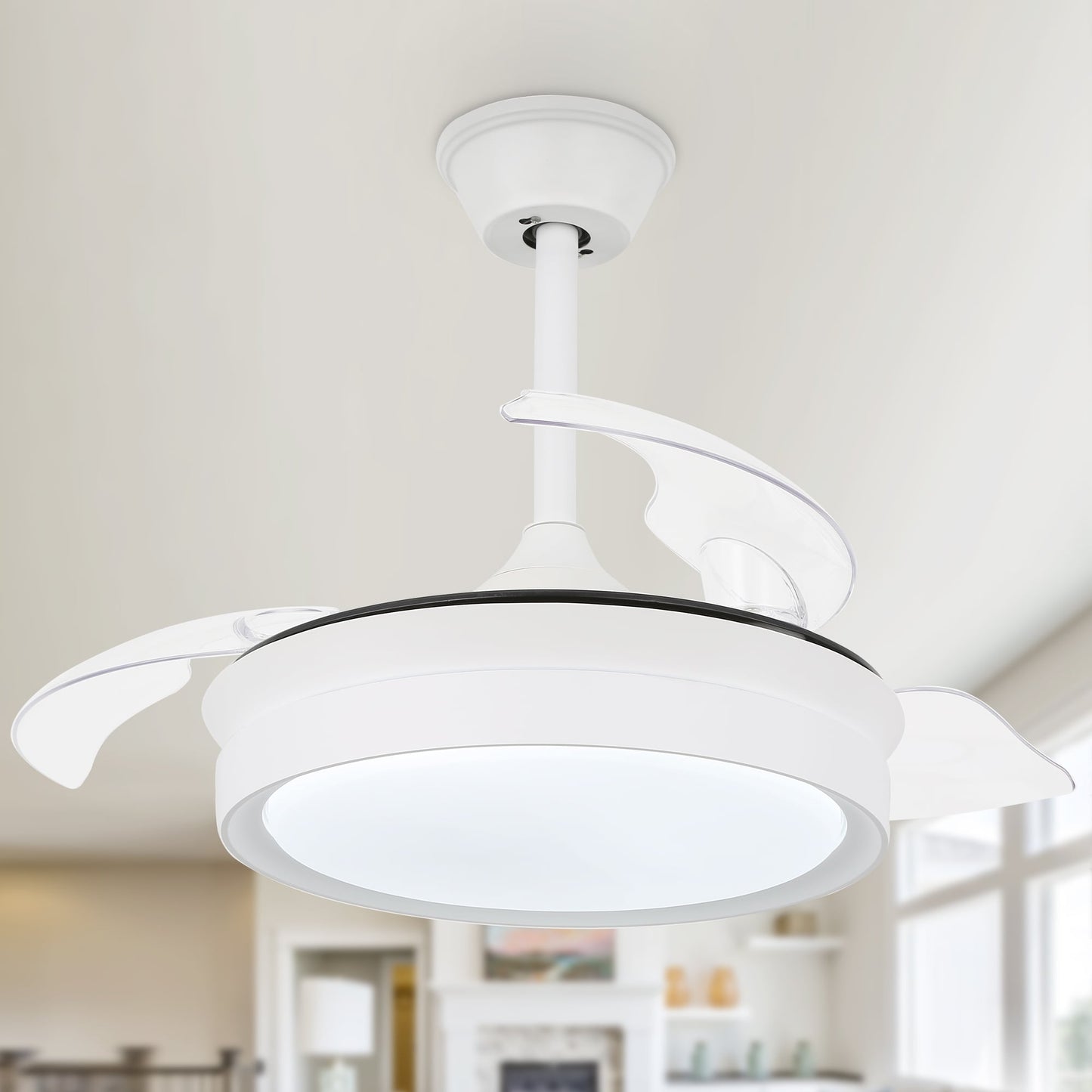 Bella Depot 36 Modern Retractable Ceiling Fan with Led Light, 6-Speed Reversible Blades with Remote