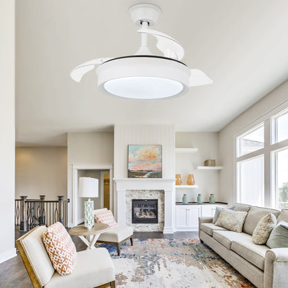 Bella Depot 36 Modern Retractable Ceiling Fan with Led Light, 6-Speed Reversible Blades with Remote