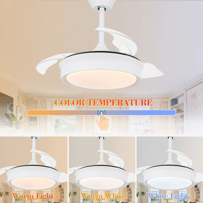 Bella Depot 36 Modern Retractable Ceiling Fan with Led Light, 6-Speed Reversible Blades with Remote