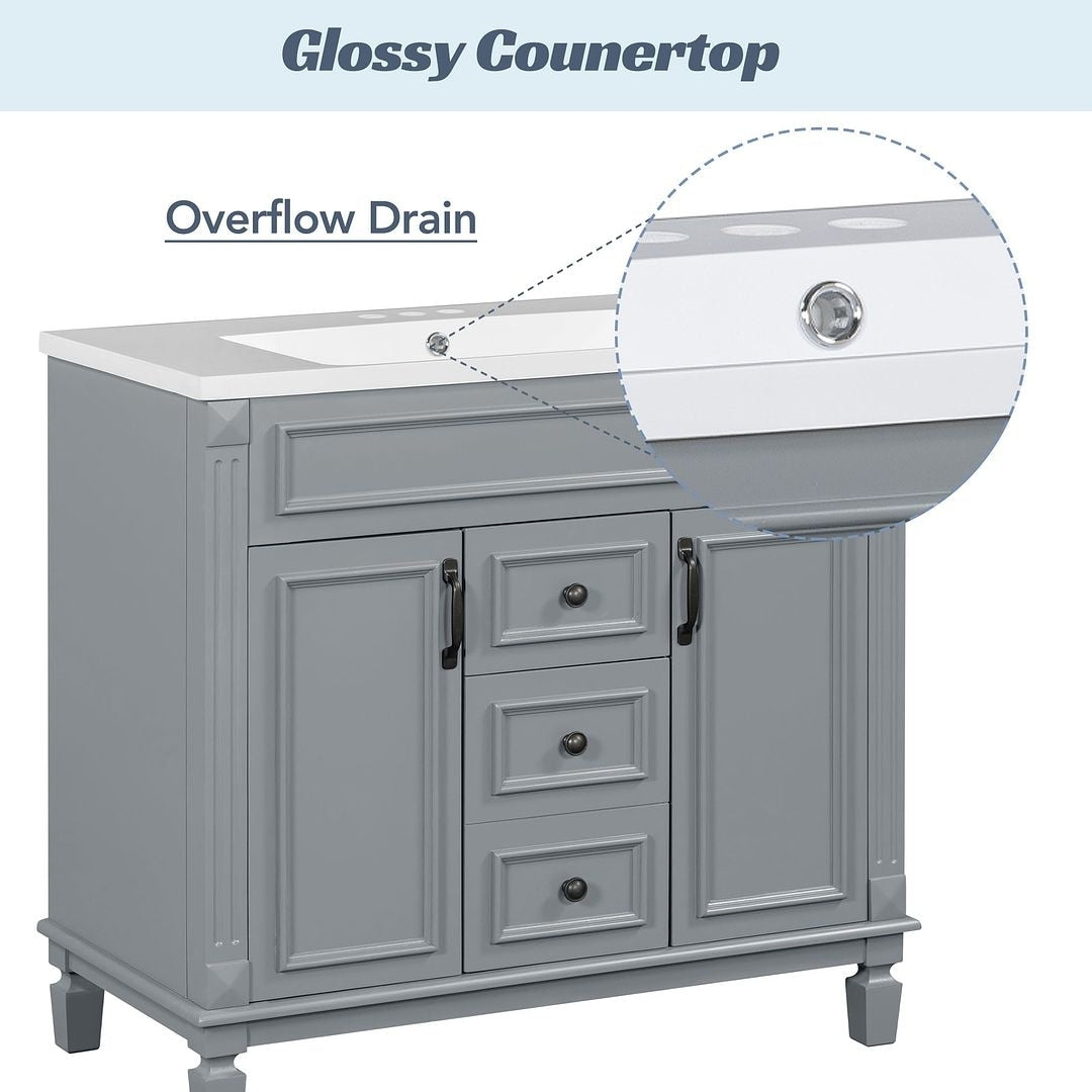 36'' Modern Bathroom Vanity with Top Sink and Mirror Cabinet,2 Doors and 2 Drawers