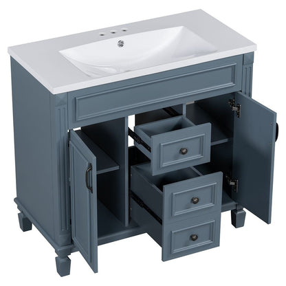 36'' Modern Bathroom Vanity with Top Sink and Mirror Cabinet,2 Doors and 2 Drawers