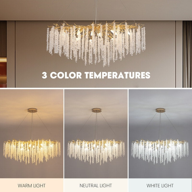 40 in. Gold Modern Crystal Chandelier Tree Branches Rectangular Chandelier Kitchen Island Pendent Light for Dining Room