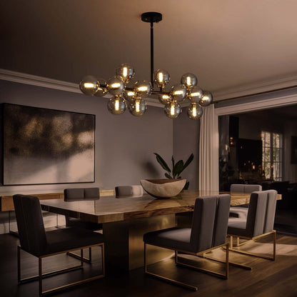 40 in. Linear Mid Century Modern Chandelier 16-Light Gold Brass Sputnik Pendant Light with Frosted Glass Globe for Dining Room