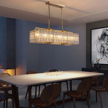 40 in. Linear Modern Crystal Chandeliers 16-Light Brass Gold Rectangular Chandelier for Dining Living Room Kitchen Island