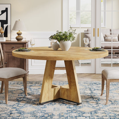 47 Round Dining Table for 4, Farmhouse Kitchen Table Small Dinner Table Wood Kitchen Table for Dining Room Living Room