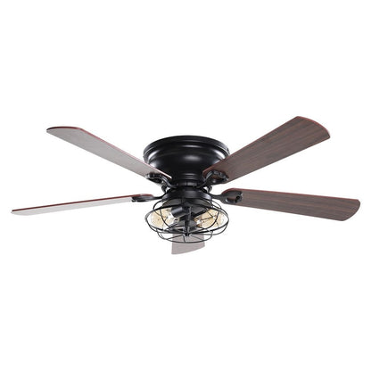 Farmhouse 48-in Wood 5-Blade Low Profile Flush Mount Black Ceiling Fan with Remote and Light Kit