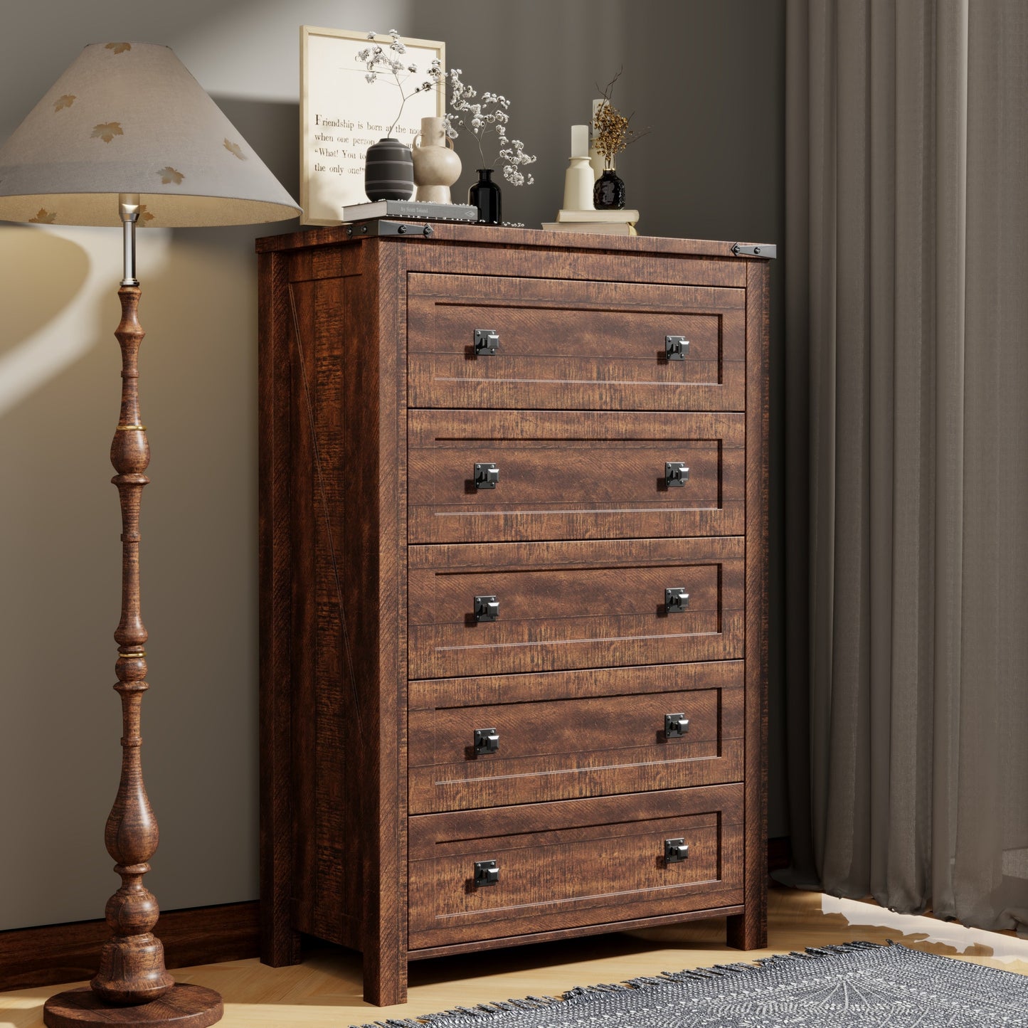 48 Tall Farmhouse 5 Drawer Wood Dresser, Chest of Drawers for Bedroom