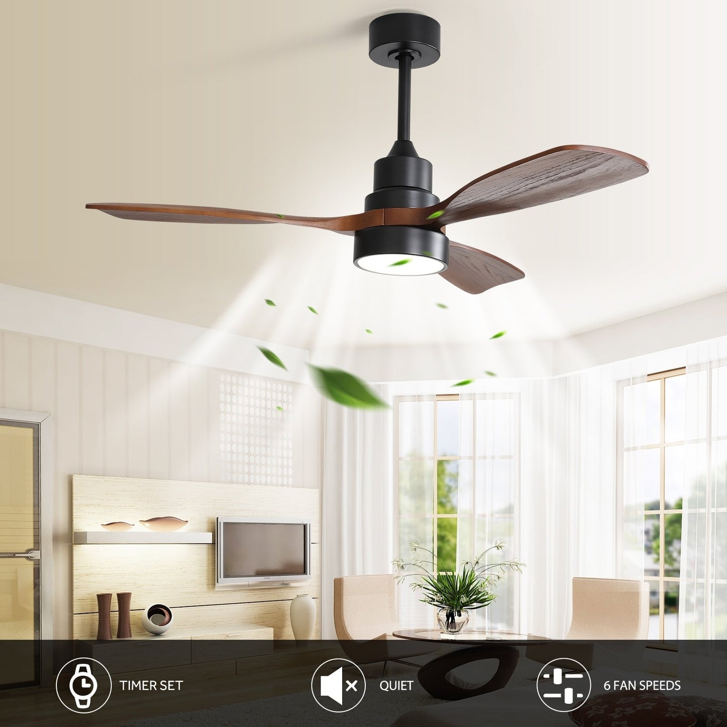48 and 52 Integrated LED Ceiling Fan with Light and Remote, Reversible DC Motor