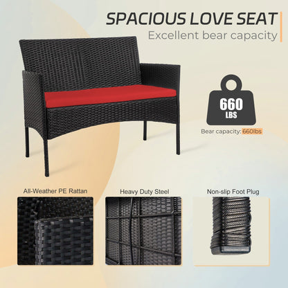 4 Piece Patio Conversation Wicker Furniture Set, Outdoor Rattan Sectional Furniture Set With Cushions