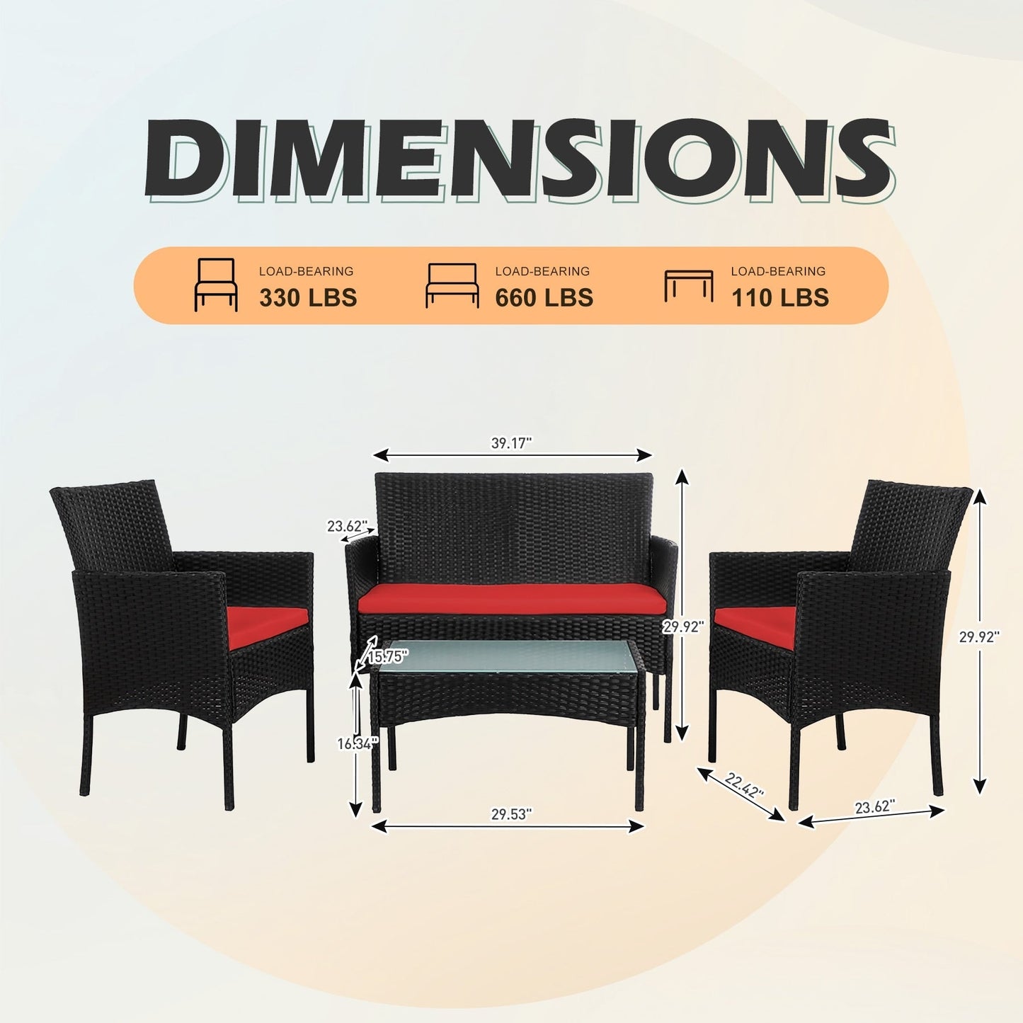 4 Piece Patio Conversation Wicker Furniture Set, Outdoor Rattan Sectional Furniture Set With Cushions