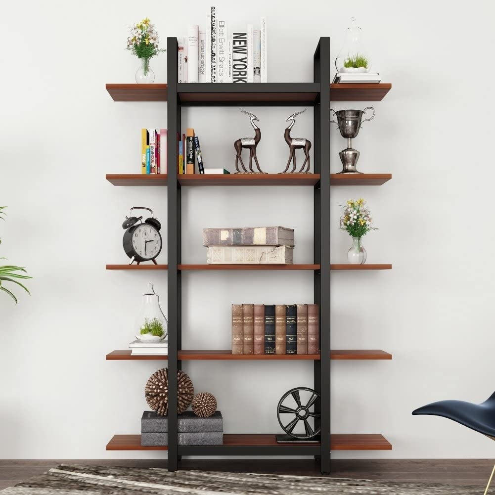 5-Tier Bookshelf, Vintage Industrial Style Bookcase