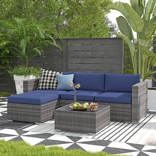 5-piece Outdoor Wicker Sectional Sofa Set with Cushions