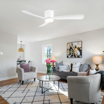 52 Inch Black/White Flush Mount LED Ceiling Fan with Lights Remote(3-Blade)