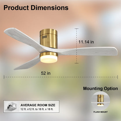 Sofucor 52 Inch Flush Mount Ceiling Fan with Remote, Reversible Motor,Integrated Light Optional