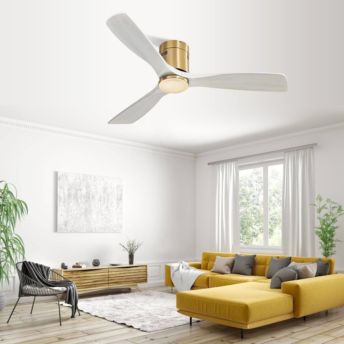 Sofucor 52 Inch Flush Mount Ceiling Fan with Remote, Reversible Motor,Integrated Light Optional