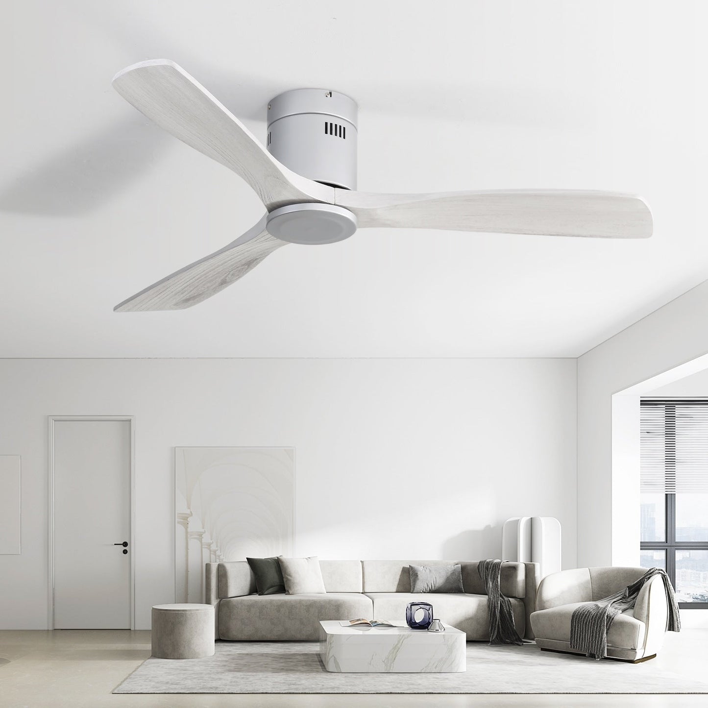 Sofucor 52 Inch Flush Mount Ceiling Fan with Remote, Reversible Motor,Integrated Light Optional