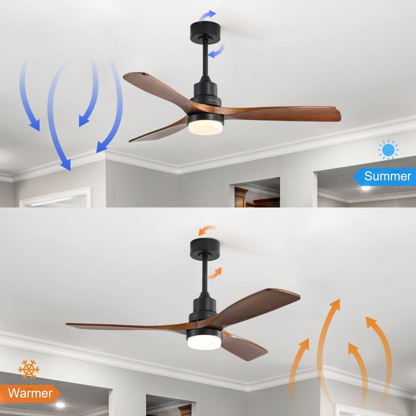 Sofucor 52 Indoor Wood Ceiling Fan Light with Remote, Integrated Light Optional