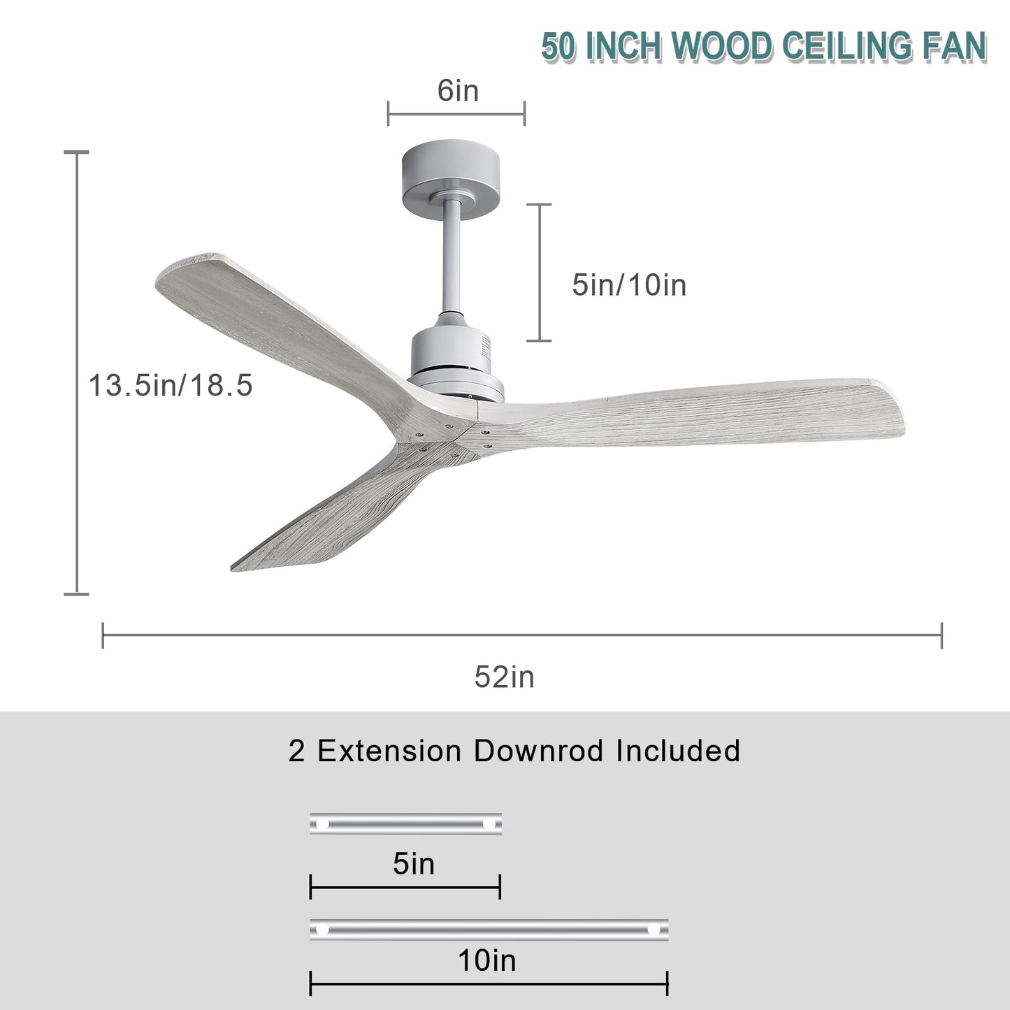 52 inch Modern Solid Wood / ABS Ceiling Fan With Remote Control(No Light),6 WInd Speed,Reversible Airflow
