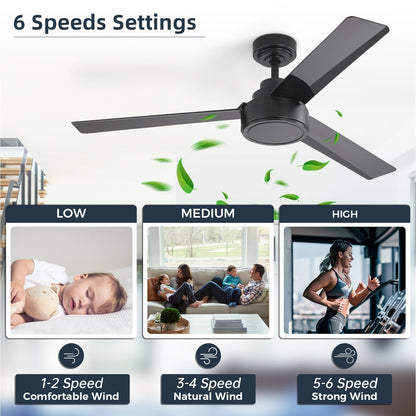 52 inch Modern Solid Wood / ABS Ceiling Fan With Remote Control(No Light),6 WInd Speed,Reversible Airflow