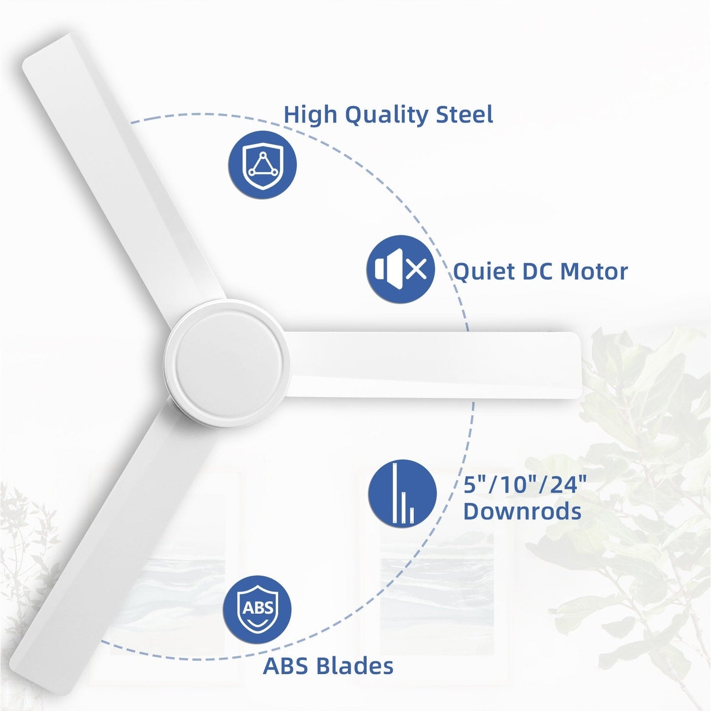 52 inch Modern Solid Wood / ABS Ceiling Fan With Remote Control(No Light),6 WInd Speed,Reversible Airflow