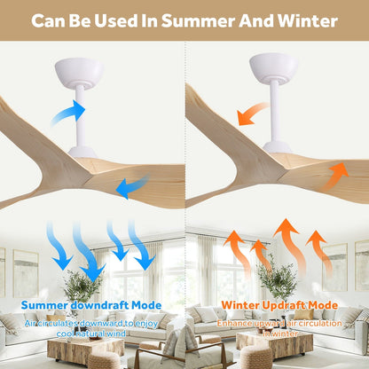 52 inch Modern Solid Wood / ABS Ceiling Fan With Remote Control(No Light),6 WInd Speed,Reversible Airflow