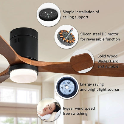 Sofucor 52 Inch Flush Mount Ceiling Fan with Remote, Reversible Motor,Integrated Light Optional