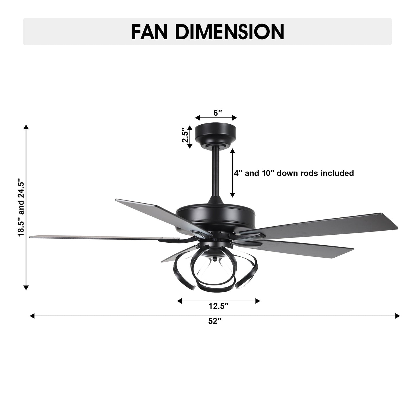 52 Modern Chrome/ Black Indoor Dimmable LED Ceiling Fan with Light and Remote