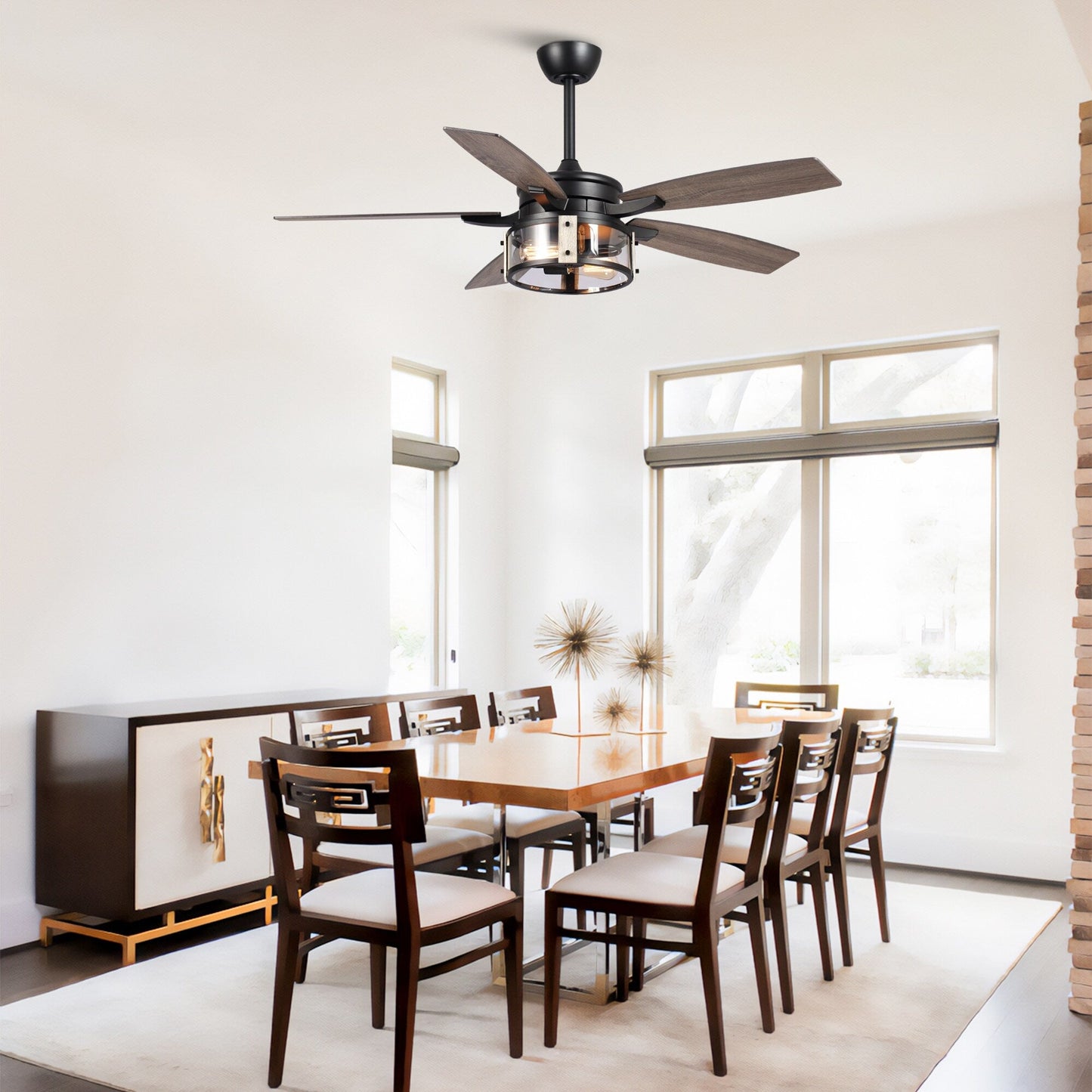 52 Rustic Black Wood 5-Blade Indoor Ceiling Fan with Remote