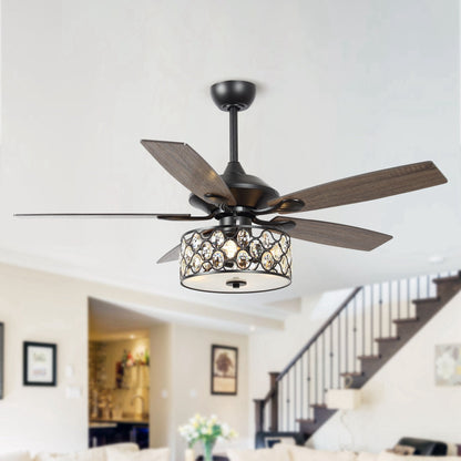 52 Modern 4-Light Chandelier Crystal Ceiling Fan with Remote