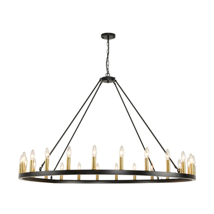 54-inch Round Wagon Wheel 24-light Chandelier