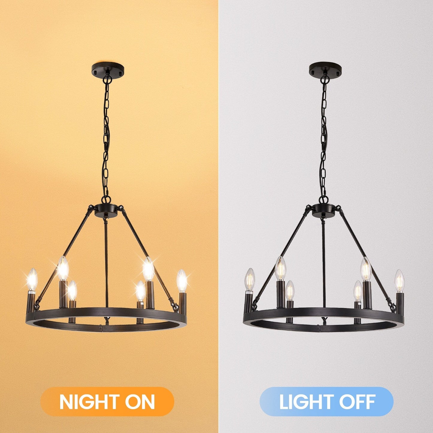 54-inch Round Wagon Wheel 24-light Chandelier