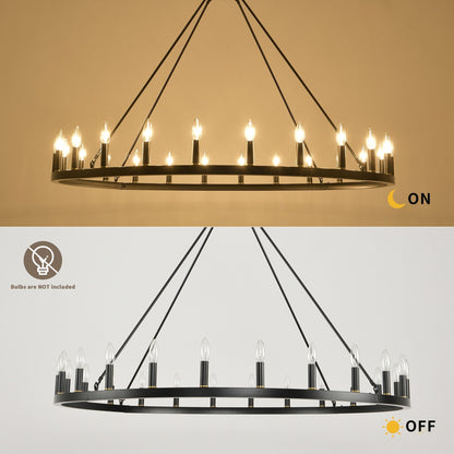 54-inch Round Wagon Wheel 24-light Chandelier