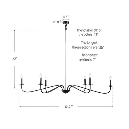 6-Light Classic French Minialist Chandelier with Candle-Style Lighting
