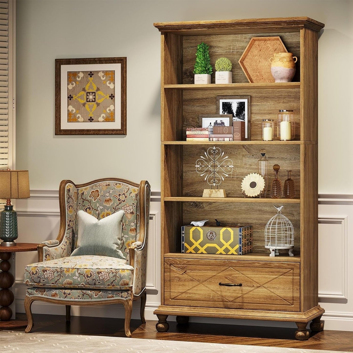 6-Shelf Bookcase Bookshelf with Drawer 71 Book Shelf for Living Room