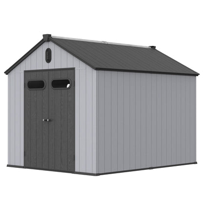 6 ft x 4 ft/6 ft x 8 ft/8 ft x 6 ft/8 ft x 10 ft All-Weather Resin Outdoor Plastic Storage Shed w/Floor, Spire Tool Shed