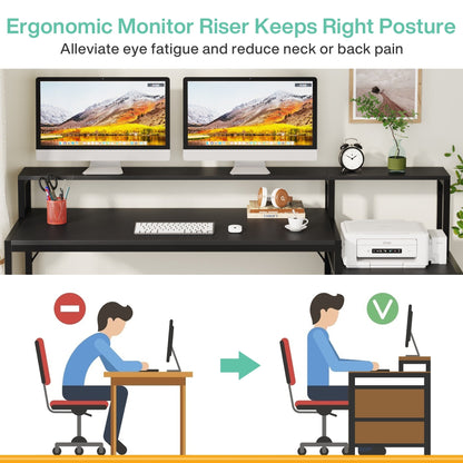 63 Computer Desk with Monitor Stand, Ergonomic Home Office Desks with Drawers File Cabinet