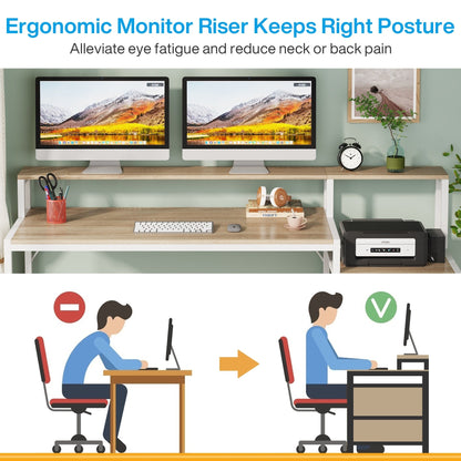 63 Computer Desk with Monitor Stand, Ergonomic Home Office Desks with Drawers File Cabinet
