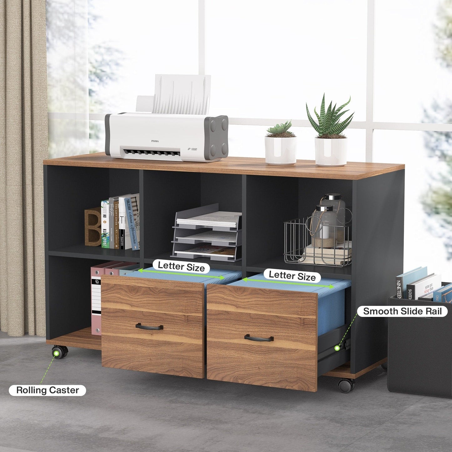 63 L-Shaped Computer Desk with 47 inches Lateral File Cabinet, Executive Desk Home Office Furniture Desk Set