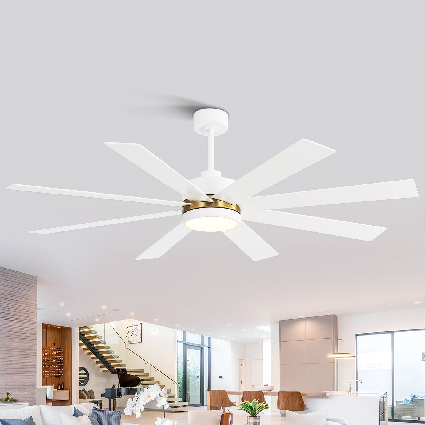 65 Inch 8-Blade Black LED Ceiling Fan with Light and Remote
