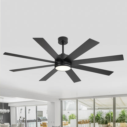 65 Inch 8-Blade Black LED Ceiling Fan with Light and Remote