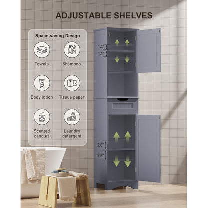 67'' Tall Bathroom Narrow Linen Cabinet, 5 Tiers Solid Wood Freestanding Storage Cabinet