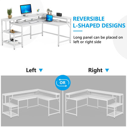L Shaped Desk with Monitor Shelf, Reversible Corner Computer Desk for Office Home 69