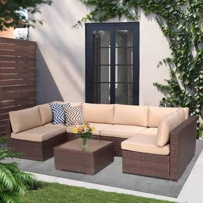 Wicker/ Steel 7-piece Outdoor Cushioned Sectional Sofa Set