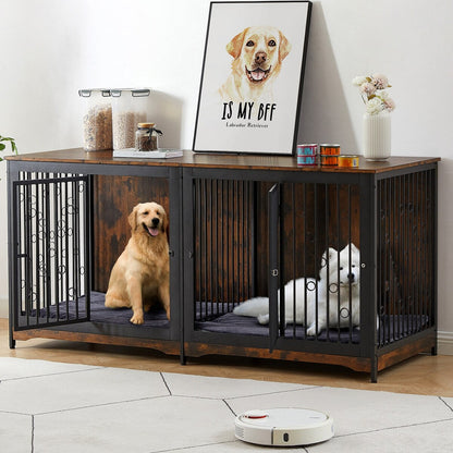 70.86'' Dog Crate Furniture Large Breed TV Stand with Cushion & Double Rooms (No Cushion)