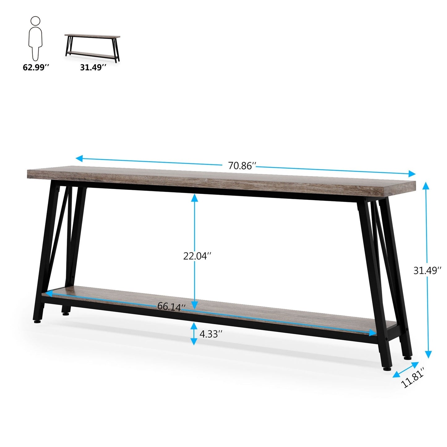 70.9 Inch Extra Long Sofa Table, Industrial Entry Console Table